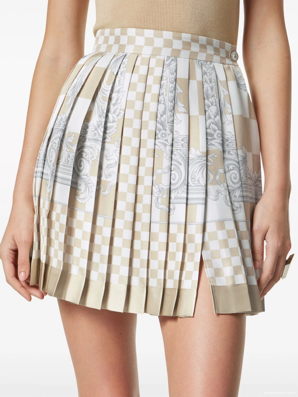 Cheap Women silk Versace Barocco checkerboard-print miniskirt 0505